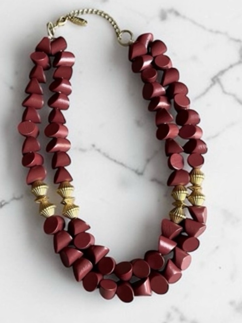 New Plunder Double Strand Burgundy Boho Chunky Statement Necklace